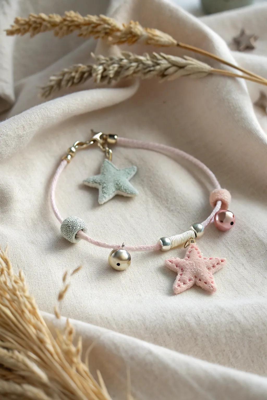 Add a touch of cozy charm to your holiday style with this adorable felt shapes bracelet. Perfect for crafting memories with little helpers!