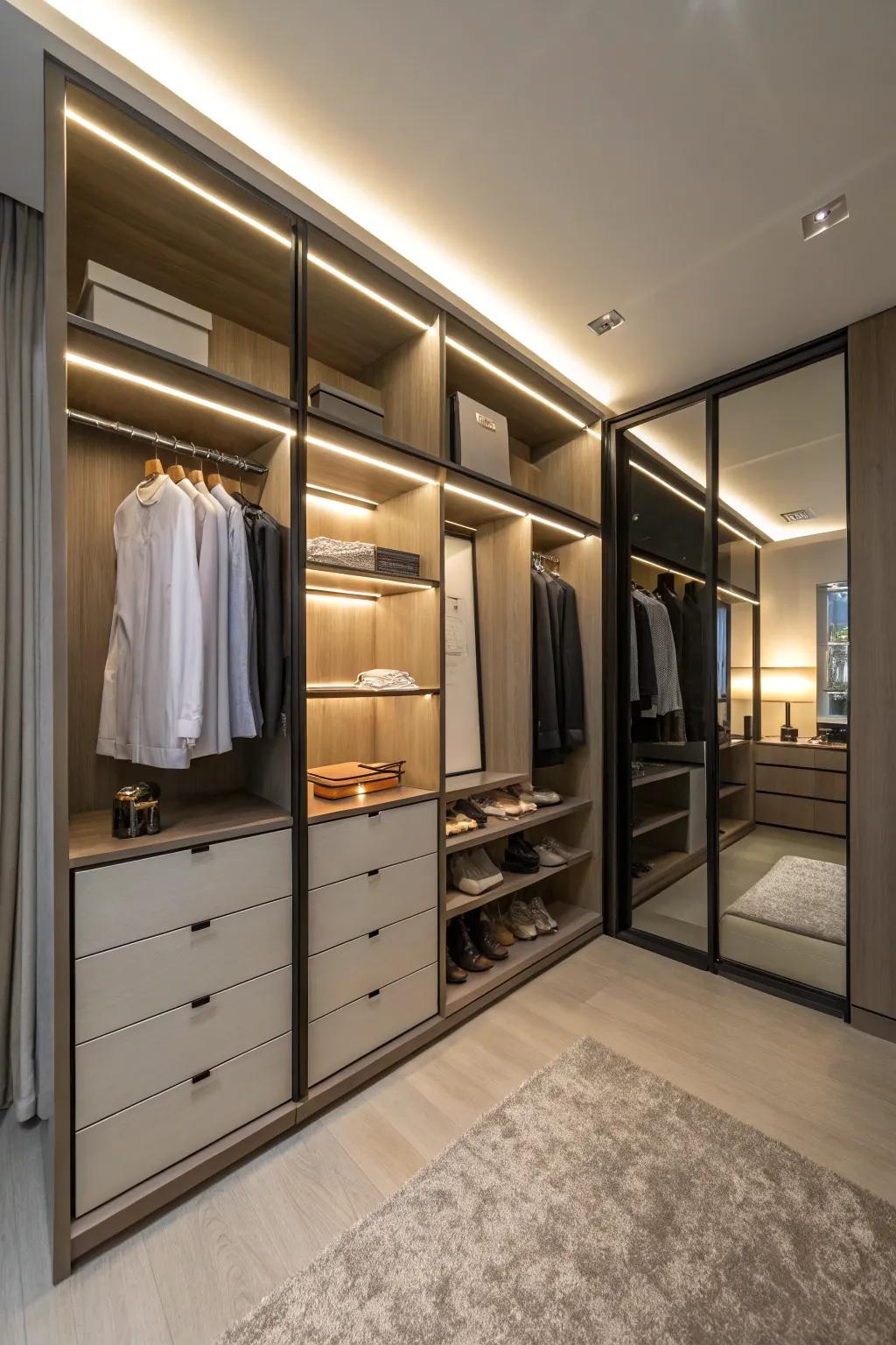 Maximize space with a corner closet, perfect for small or awkwardly shaped rooms.