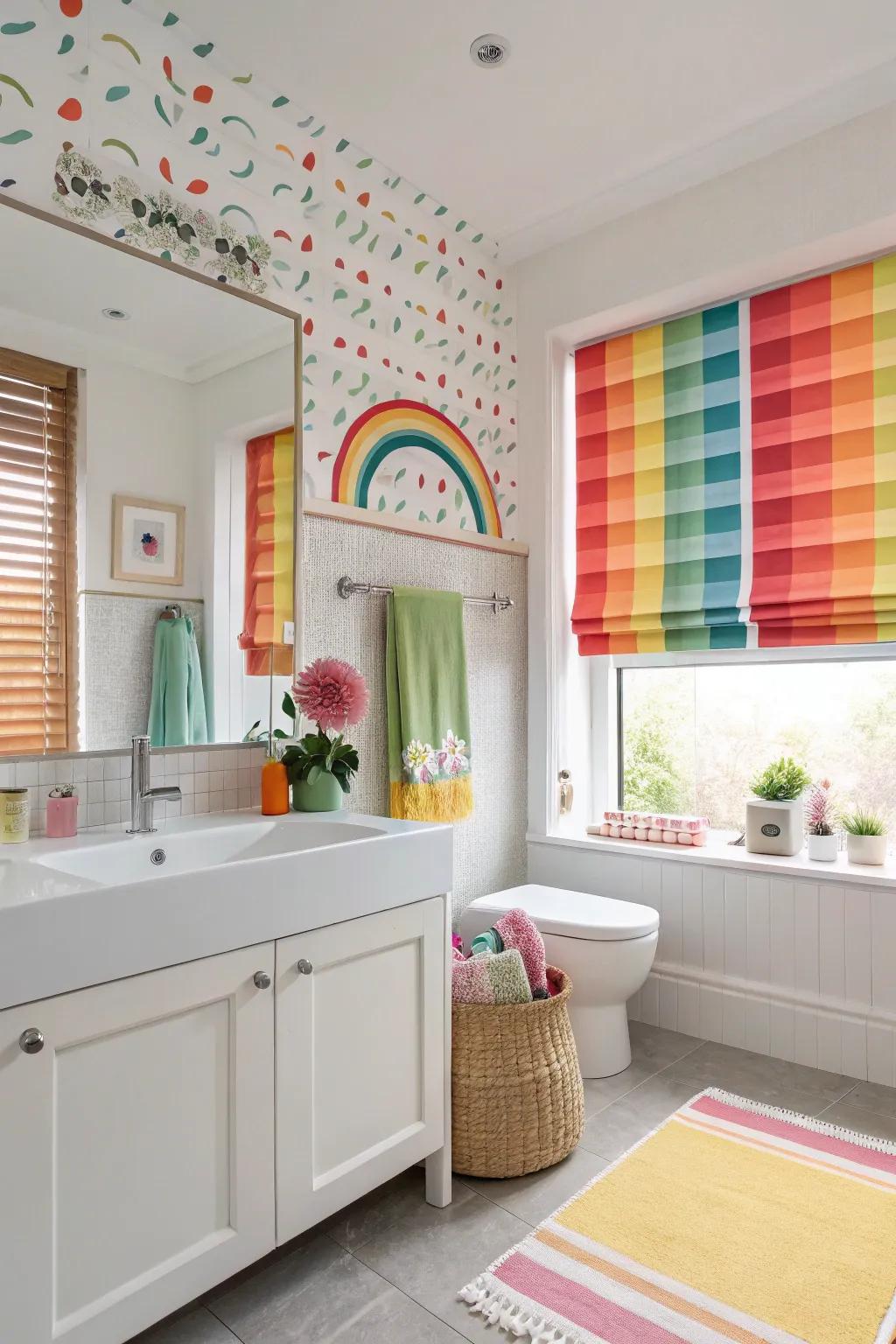 Colorful blinds bring a playful energy to your bathroom.