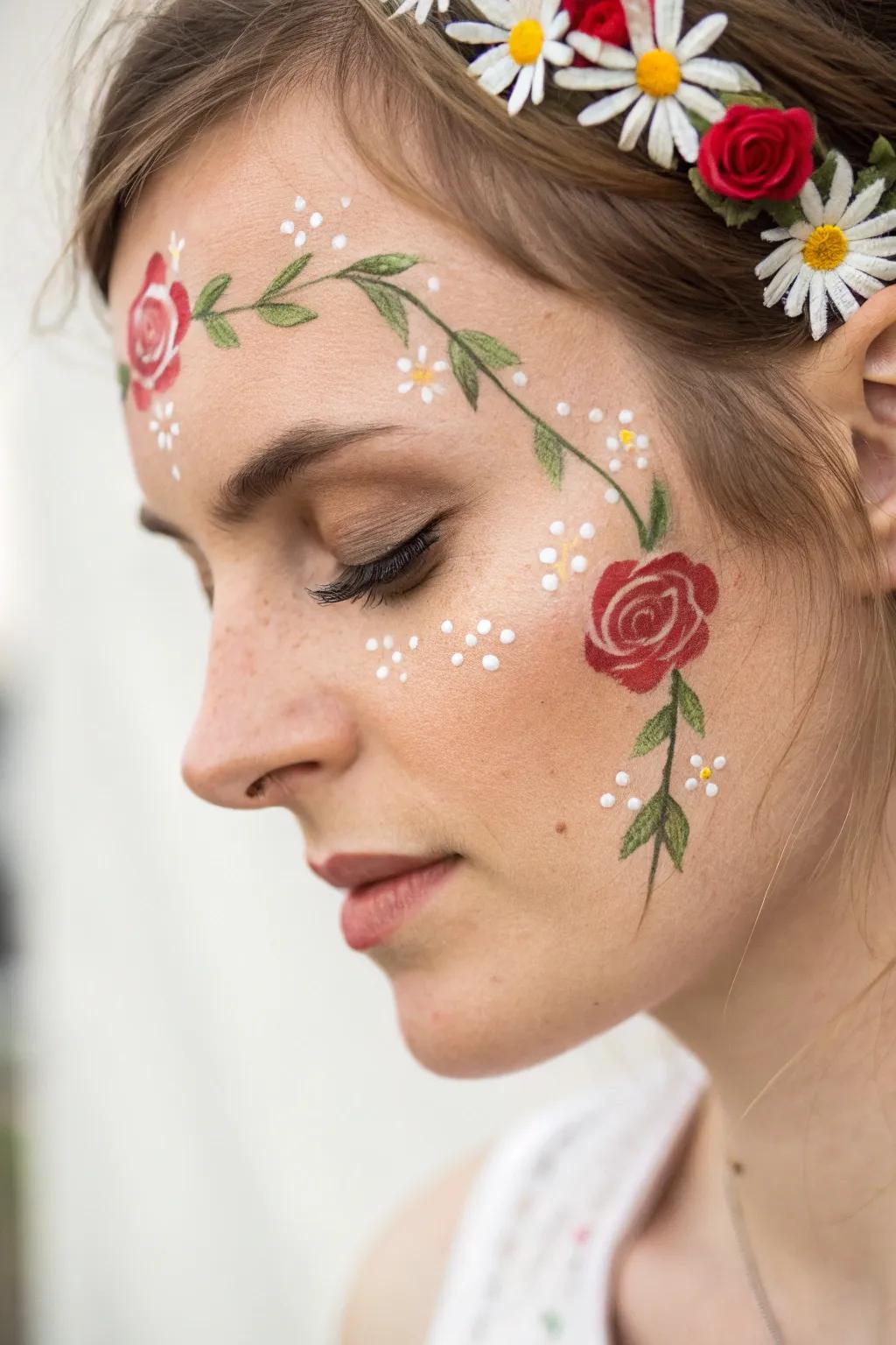 Embrace your inner garden sprite with enchanting floral face paint.