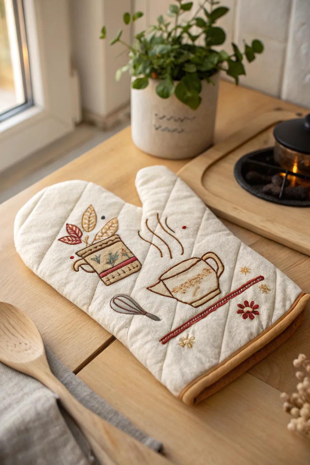 Stitch your story: Elevate your kitchen mitts with personal embroidered touches.