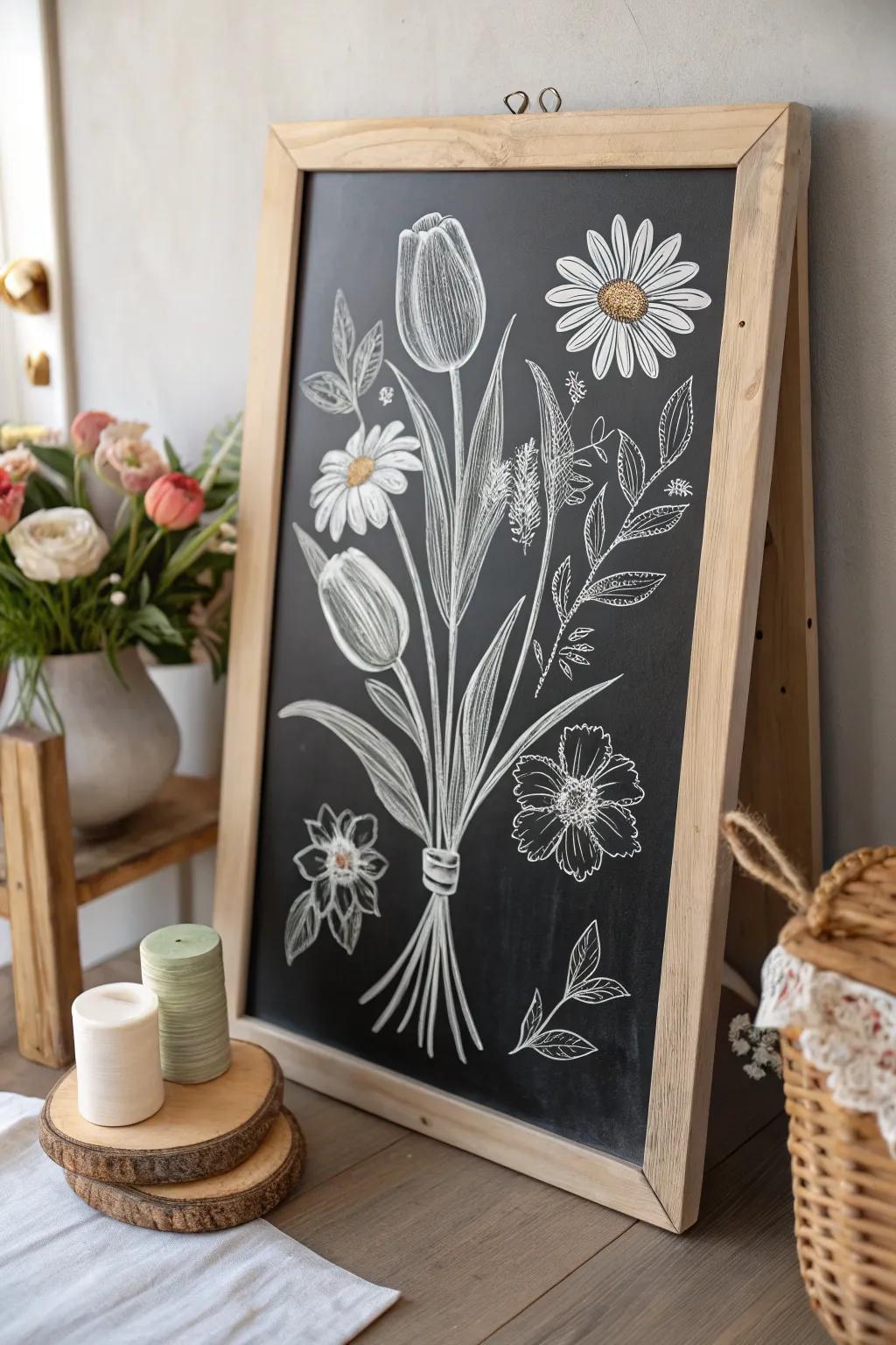 Celebrate Mother's Day with a personalized floral chalkboard bouquet that brings nature's beauty to life.
