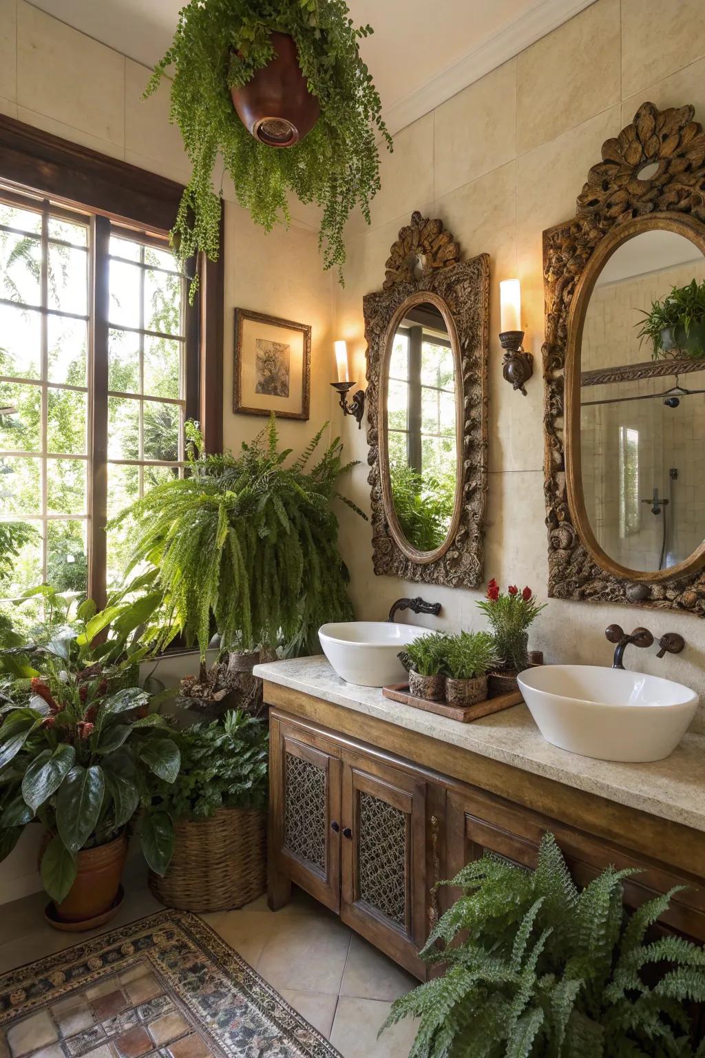 A curated bathroom featuring decorative elements that enhance its vintage charm.