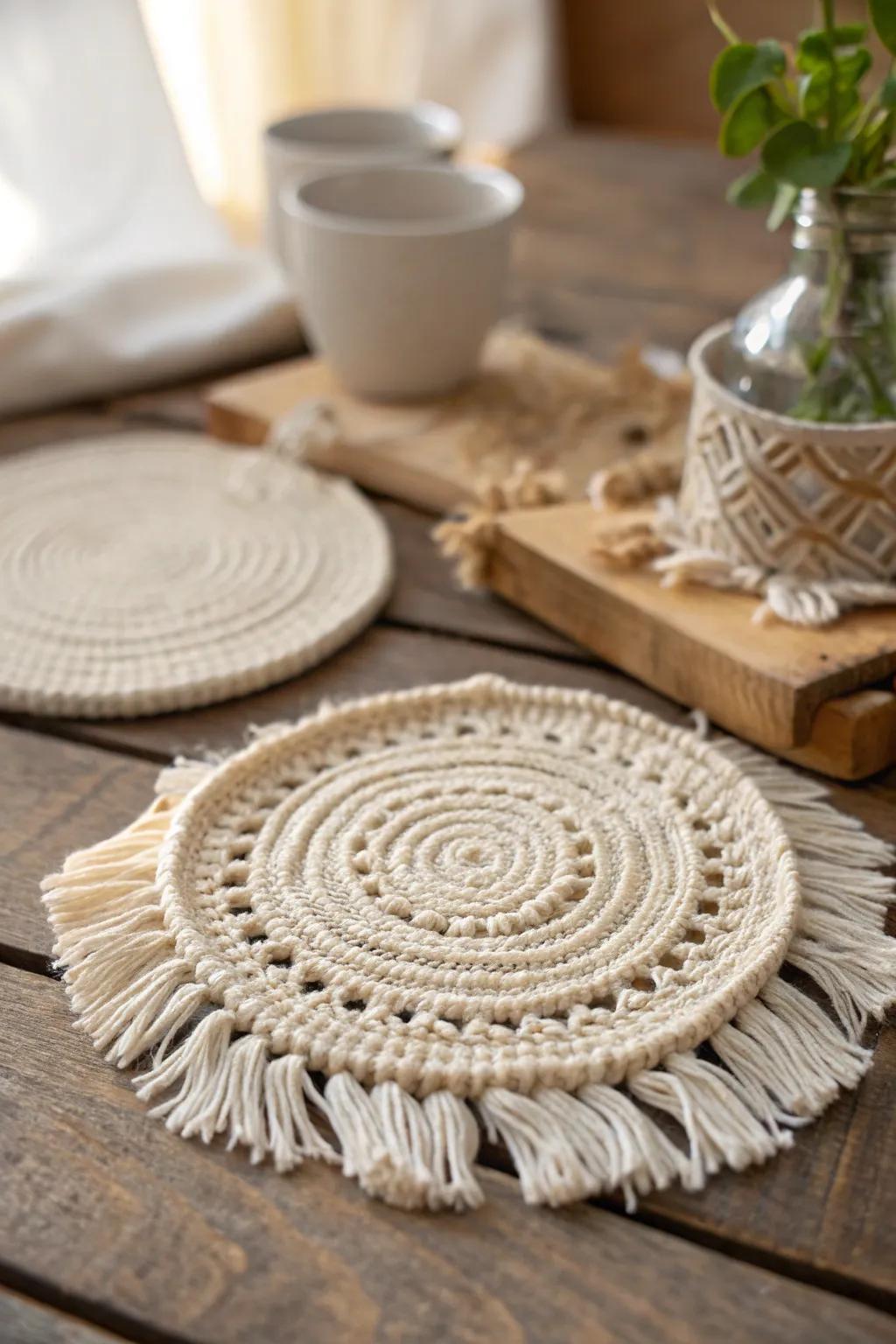 Elevate your table setting with the timeless charm of handcrafted macramé coasters.