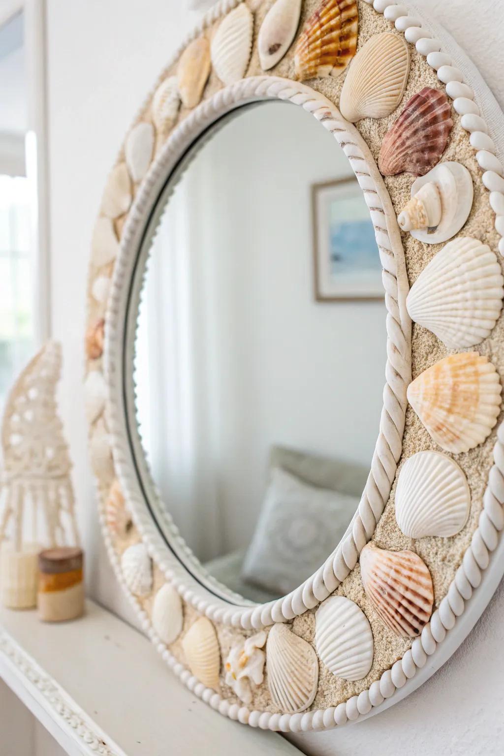 Bring the serene beauty of the beach into your home with this elegant DIY sea shell mirror.
