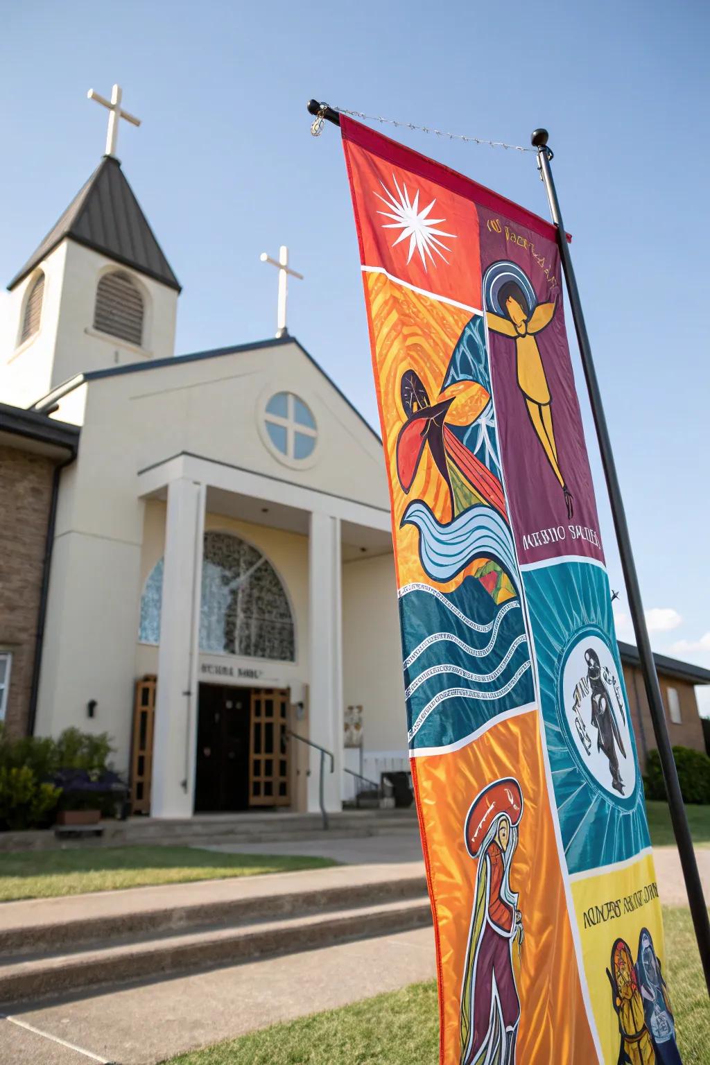 Artistic banners add a creative and eye-catching element to church decor.