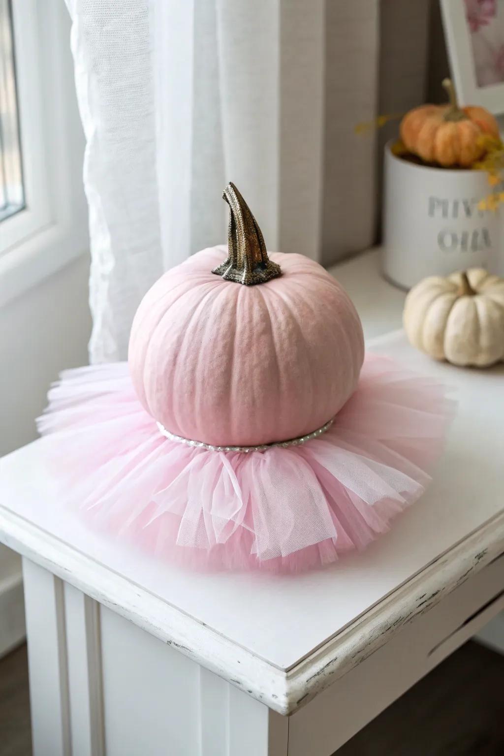 Elegance in Pink: A pumpkin with a ballerina twist, perfect for graceful design lovers.