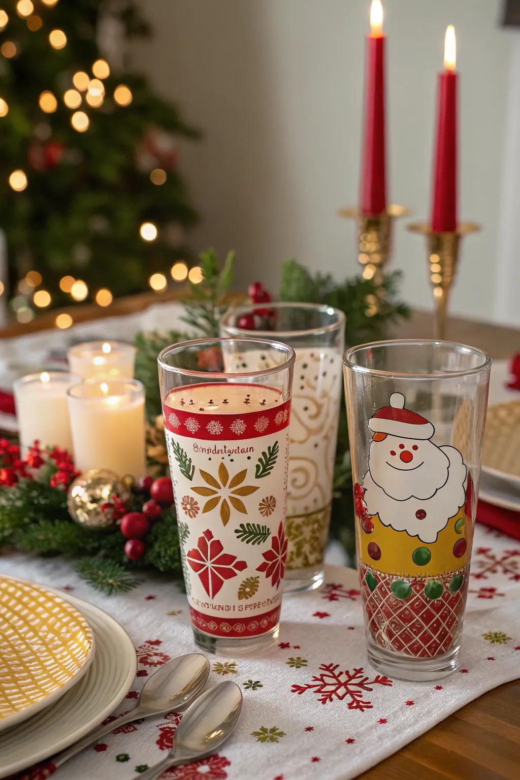 A set of customized glasses, perfect for adding a personal touch to holiday gatherings.