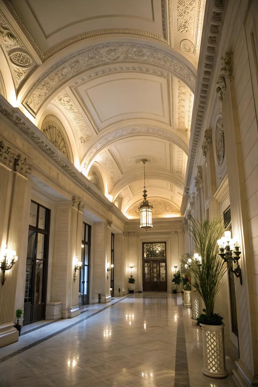 Uplighting adds a dramatic flair to high ceilings.