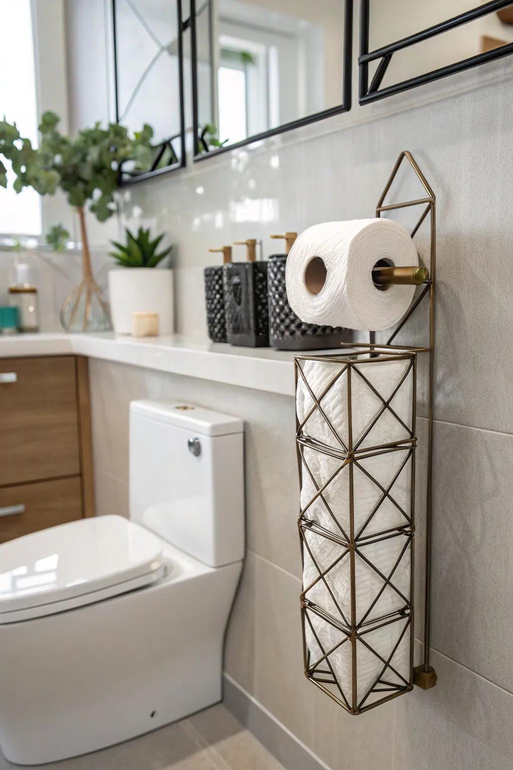 Geometric designs bring modern artistry to bathroom spaces.