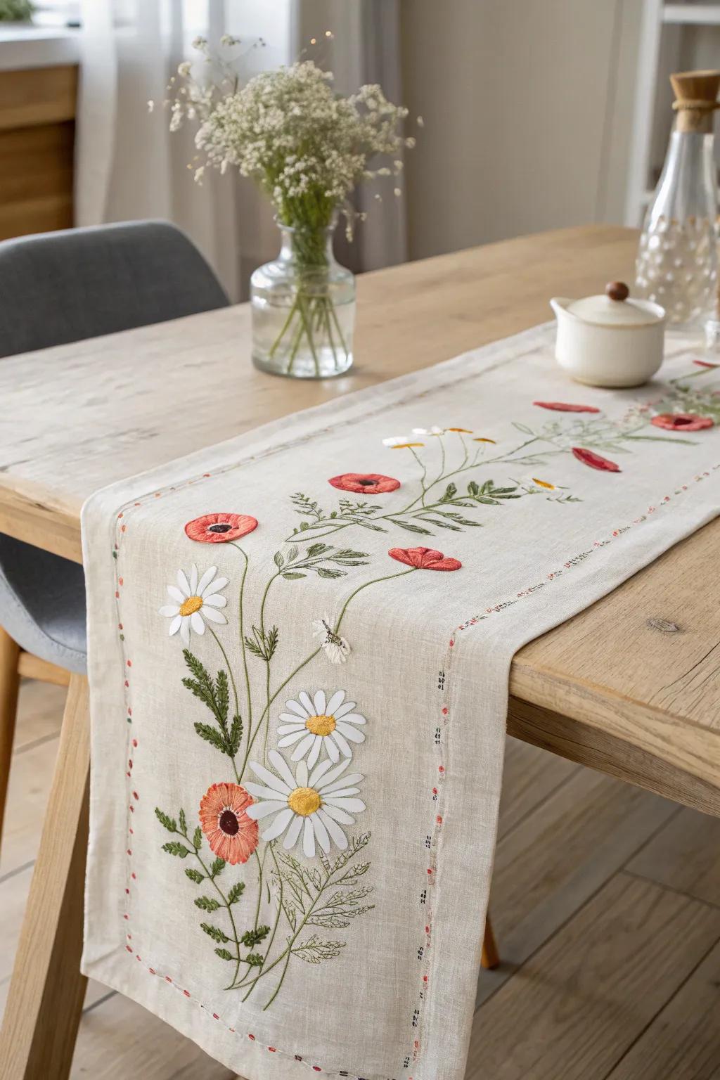 Elevate your dining experience with a touch of nature through handcrafted floral embroidery.