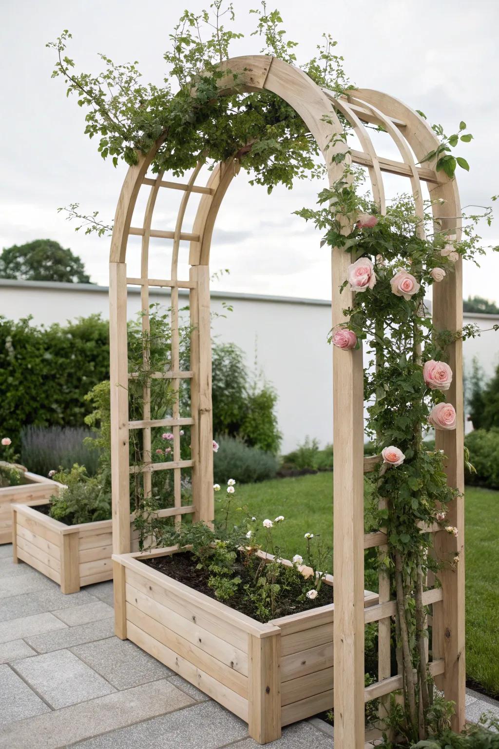 Step into enchantment with this charming arch trellis; where simplicity meets natural beauty.