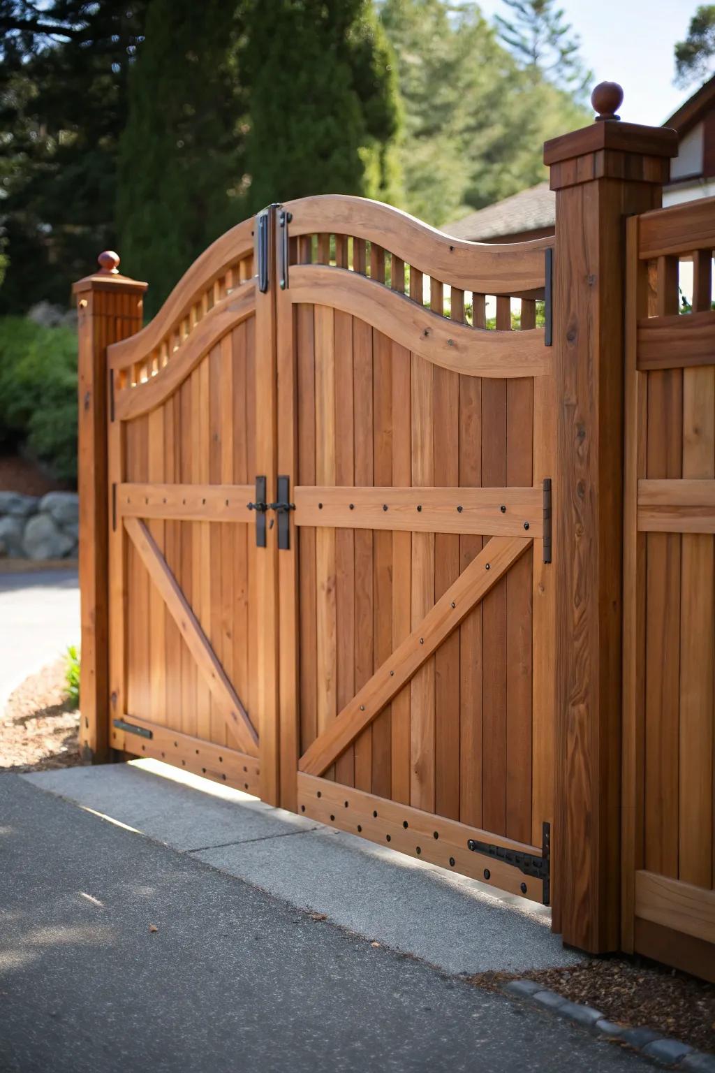 Elevate your entrance with the timeless beauty of a double cedar gate.