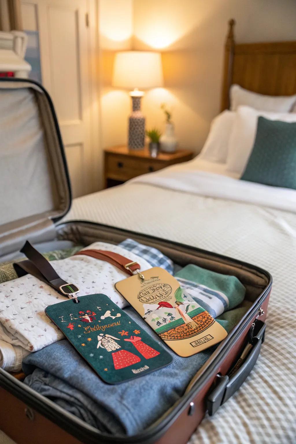 Personalized luggage tags for travel lovers.