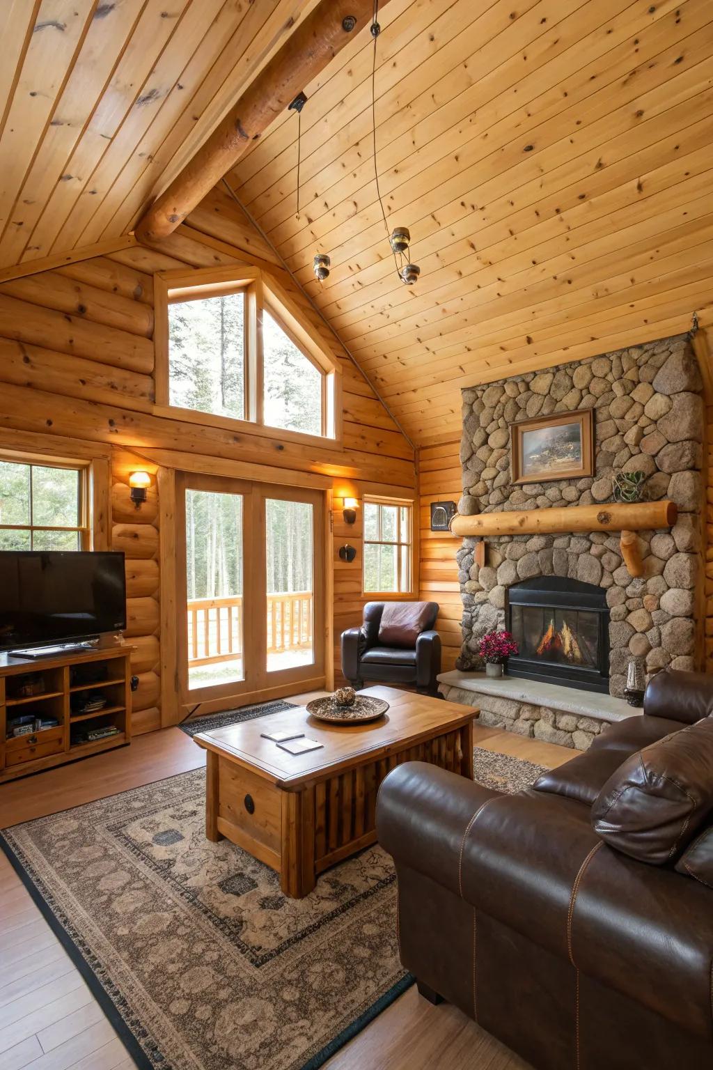 Bring the log cabin feel to your man cave with warm wooden elements.