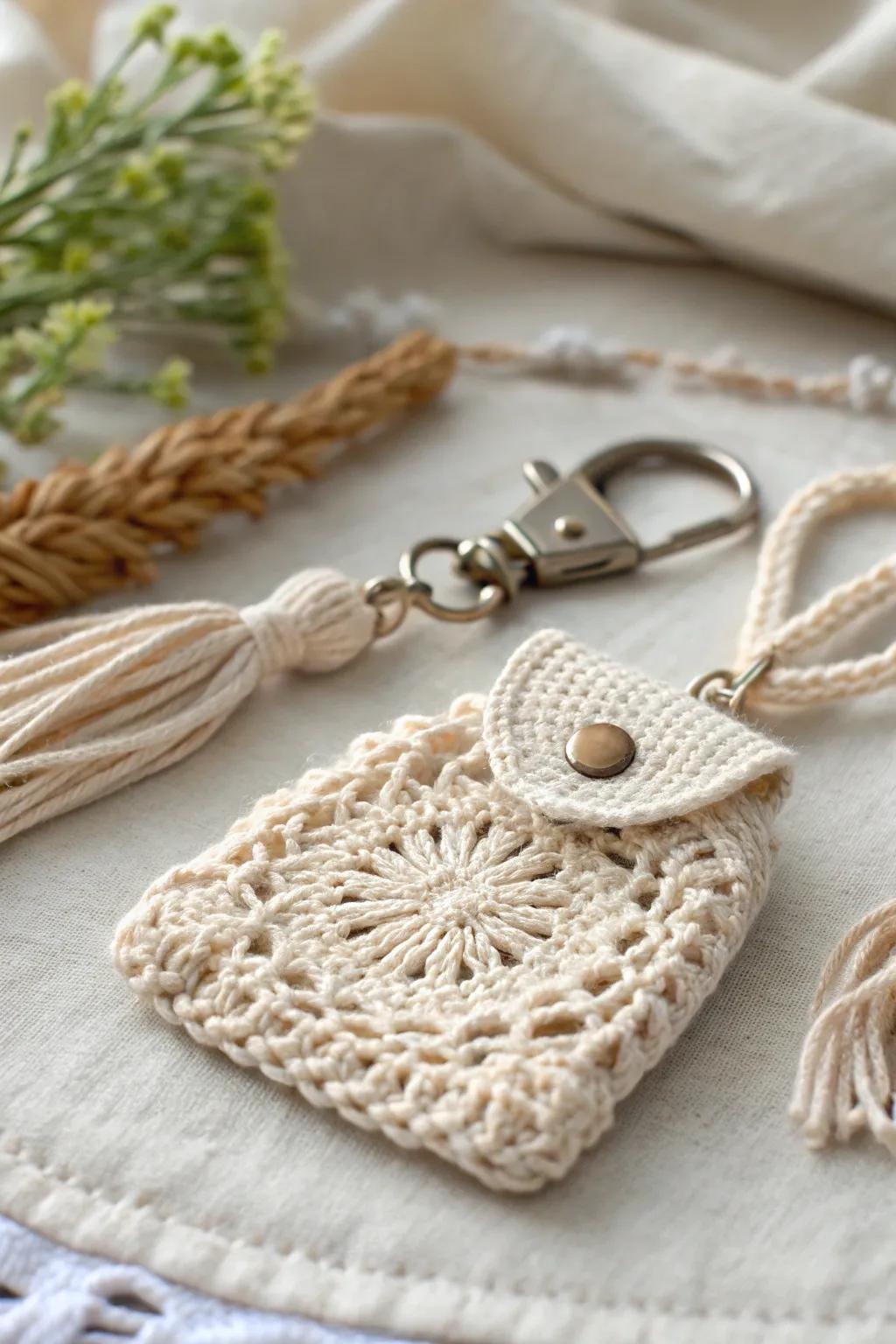 Discover the charm of hidden treasures with this elegant crochet keychain.