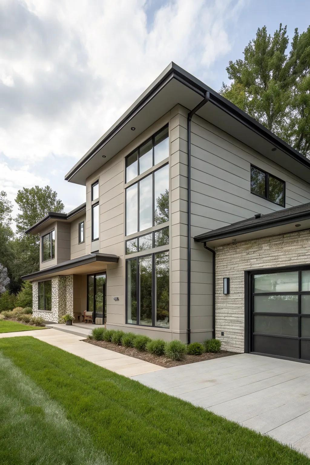 A contemporary home with sustainable fiber cement siding.