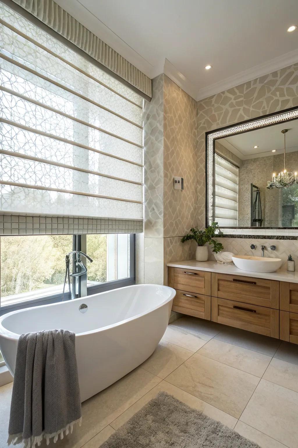 Textured blinds introduce subtle pattern and depth.