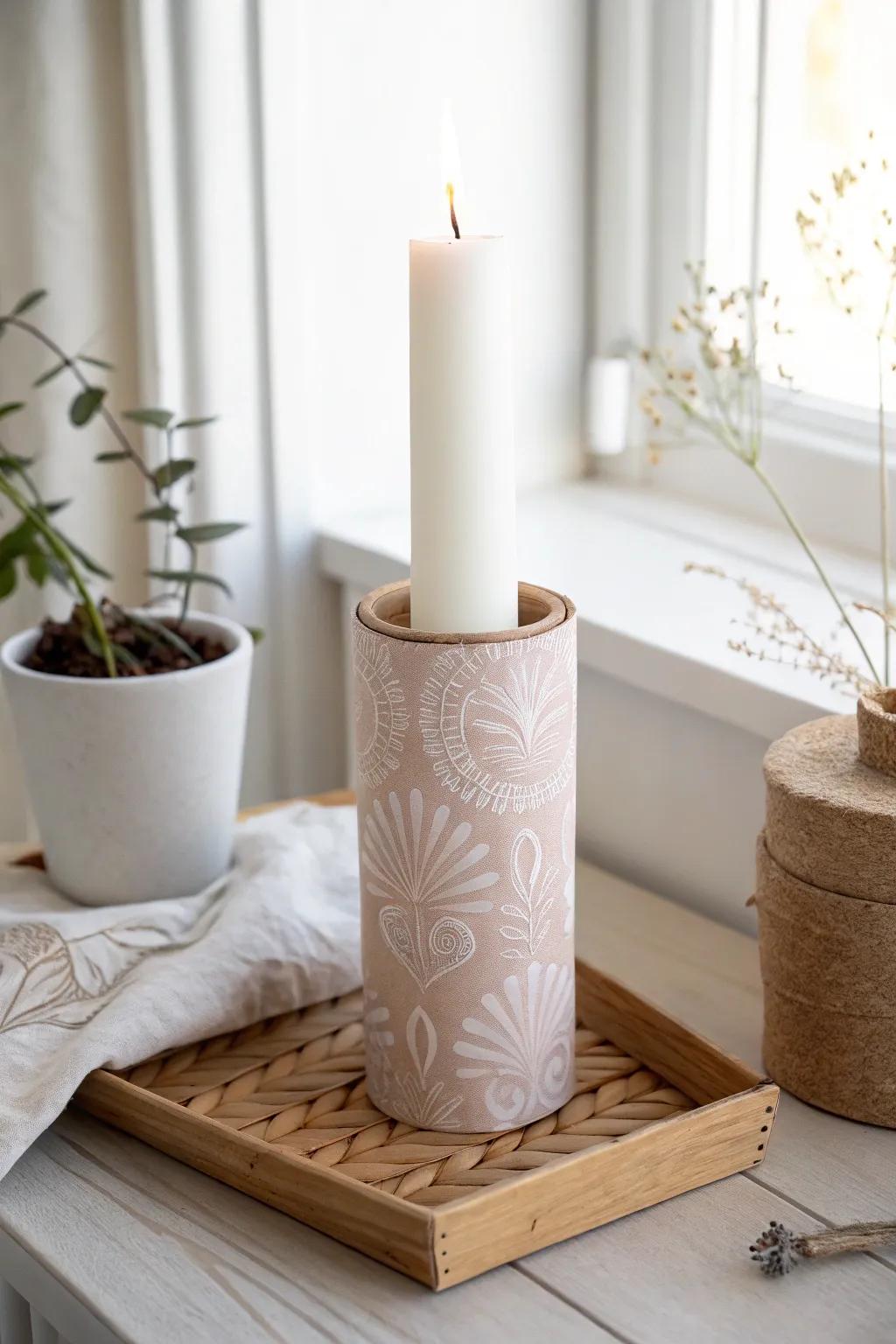 Crafting elegance: Transform cardboard tubes into stunning candles with a boho-chic twist.