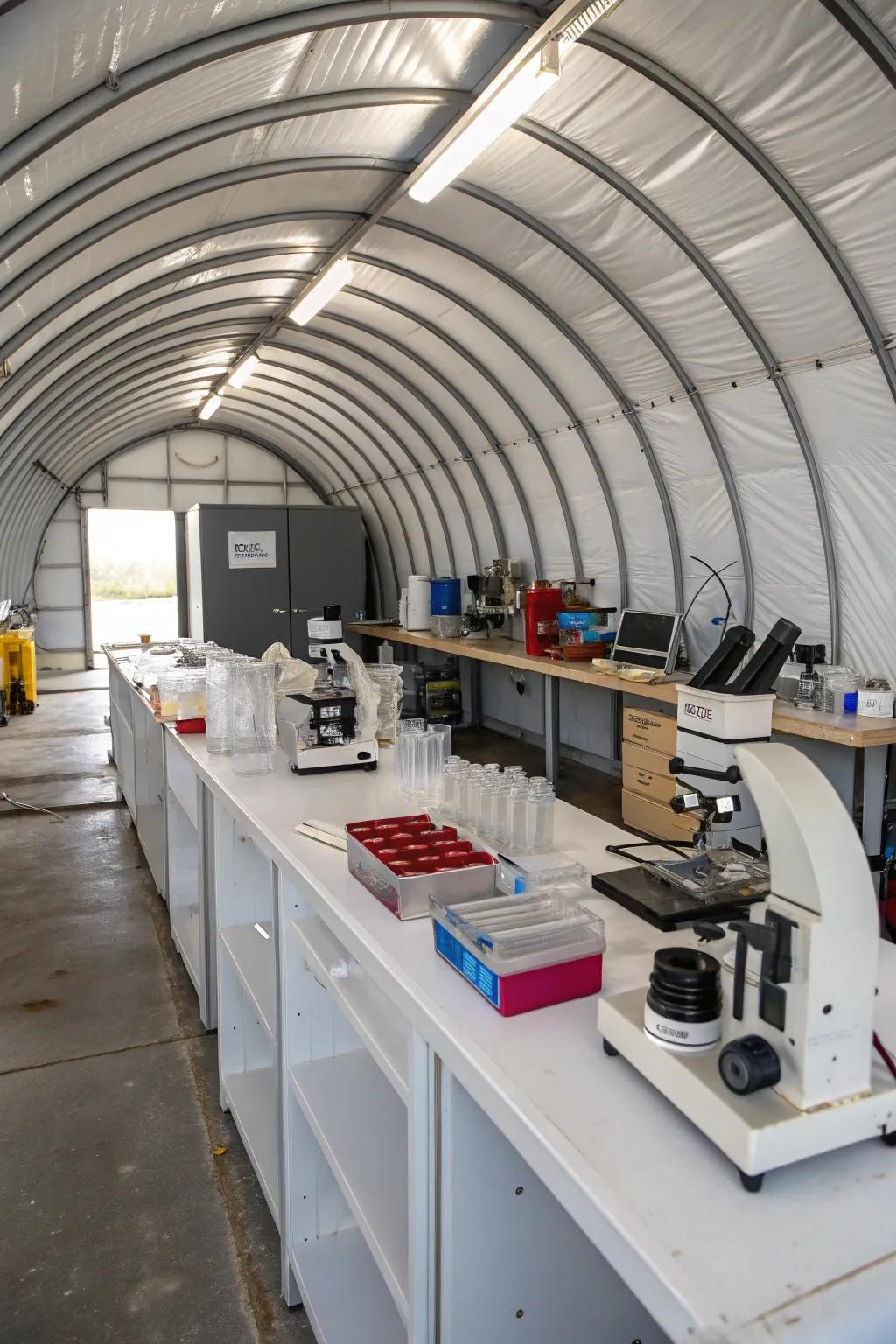 An innovative science lab within a Quonset hut, perfect for exploration.