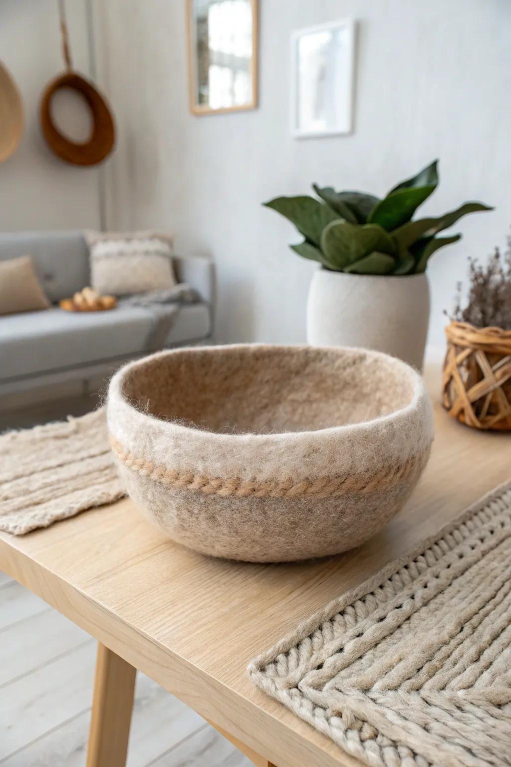 Embrace the beauty of simplicity with this handcrafted woolen bowl, perfect for adding a touch of cozy elegance to your space.