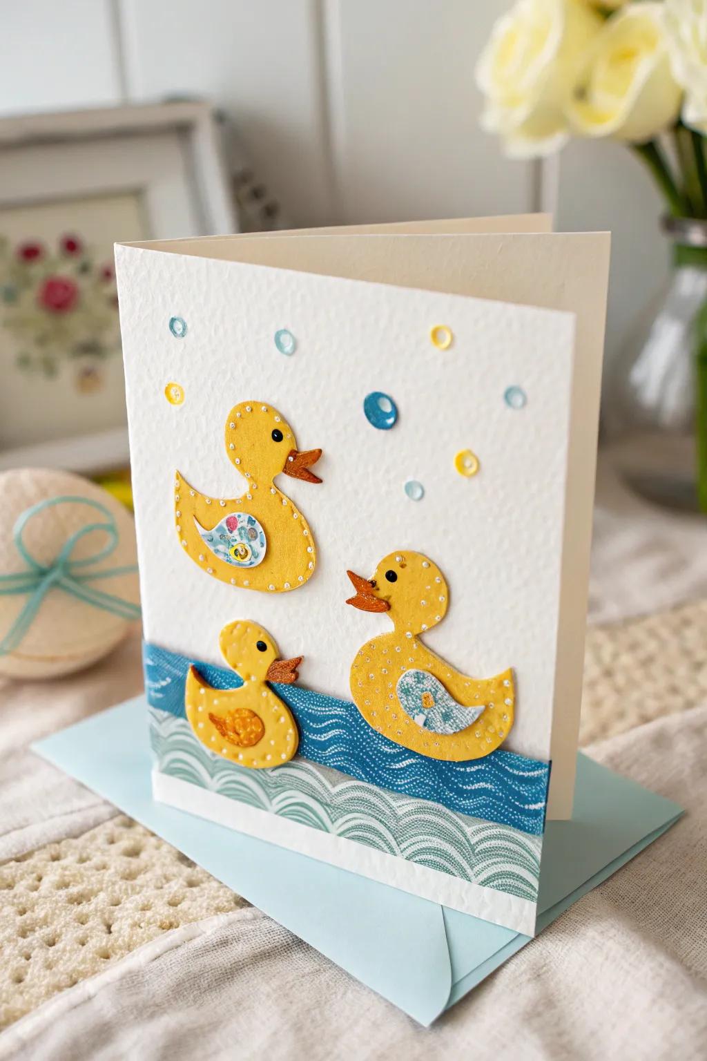 Celebrate new beginnings with a parade of whimsy: a handcrafted baby boy card that delights with charm and simplicity.