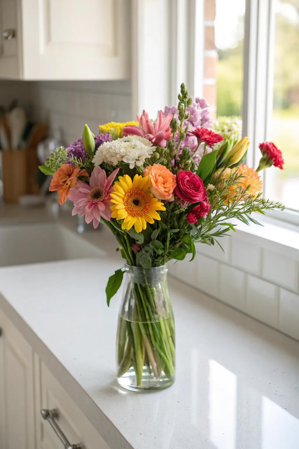 Relive your wedding day with a bouquet of meaningful flowers.