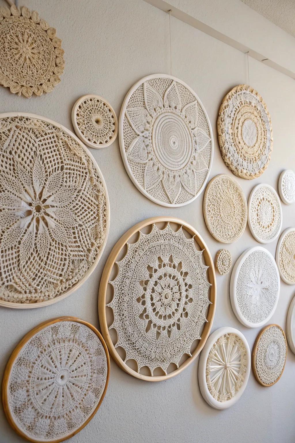 Embrace the elegance of simplicity with this stunning doily collage artâwhere minimalism meets bohemian charm.