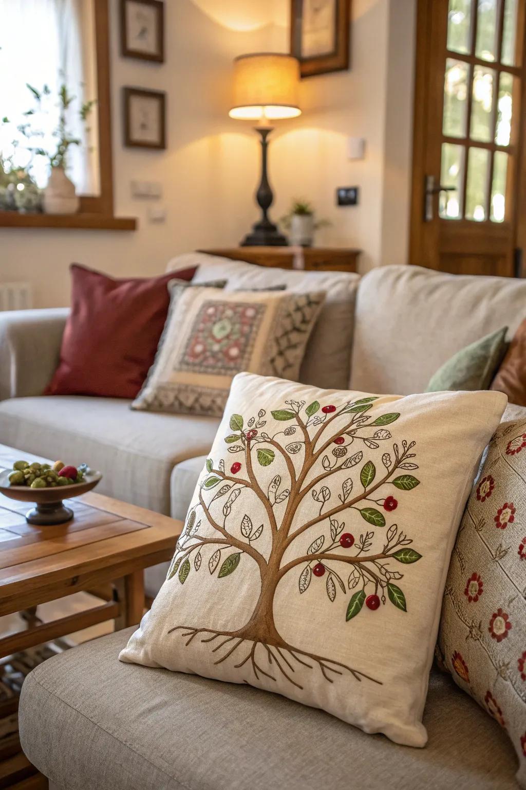 A family tree pillow that combines comfort with family pride.
