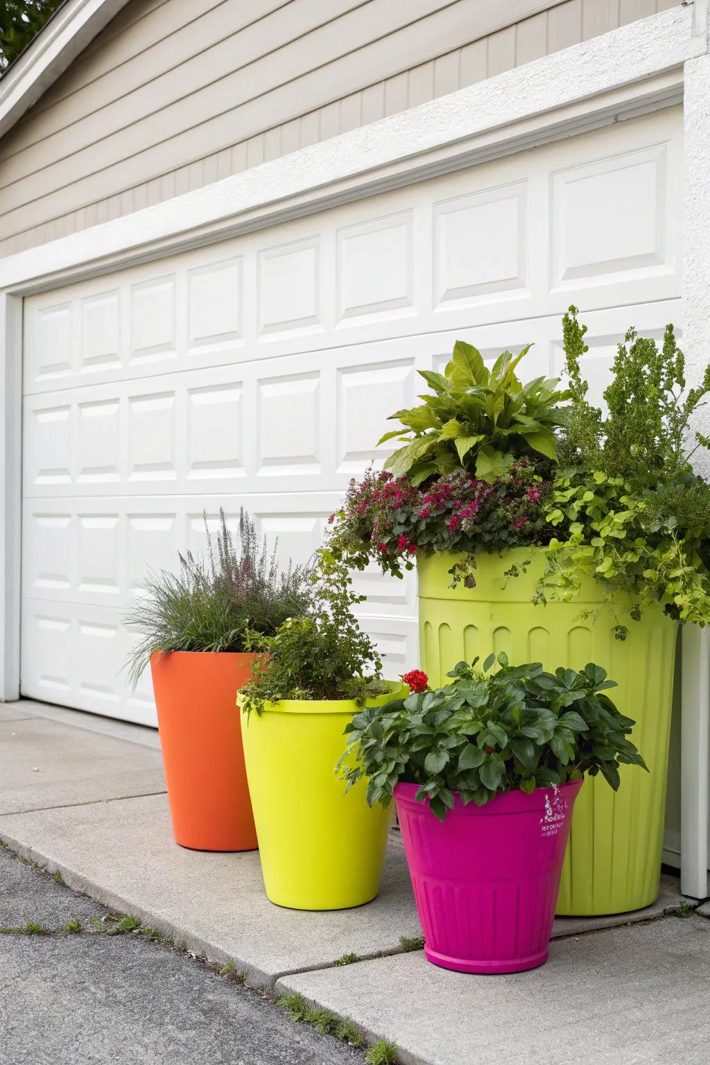 Contrasting pot colors creating a vibrant and eye-catching display.