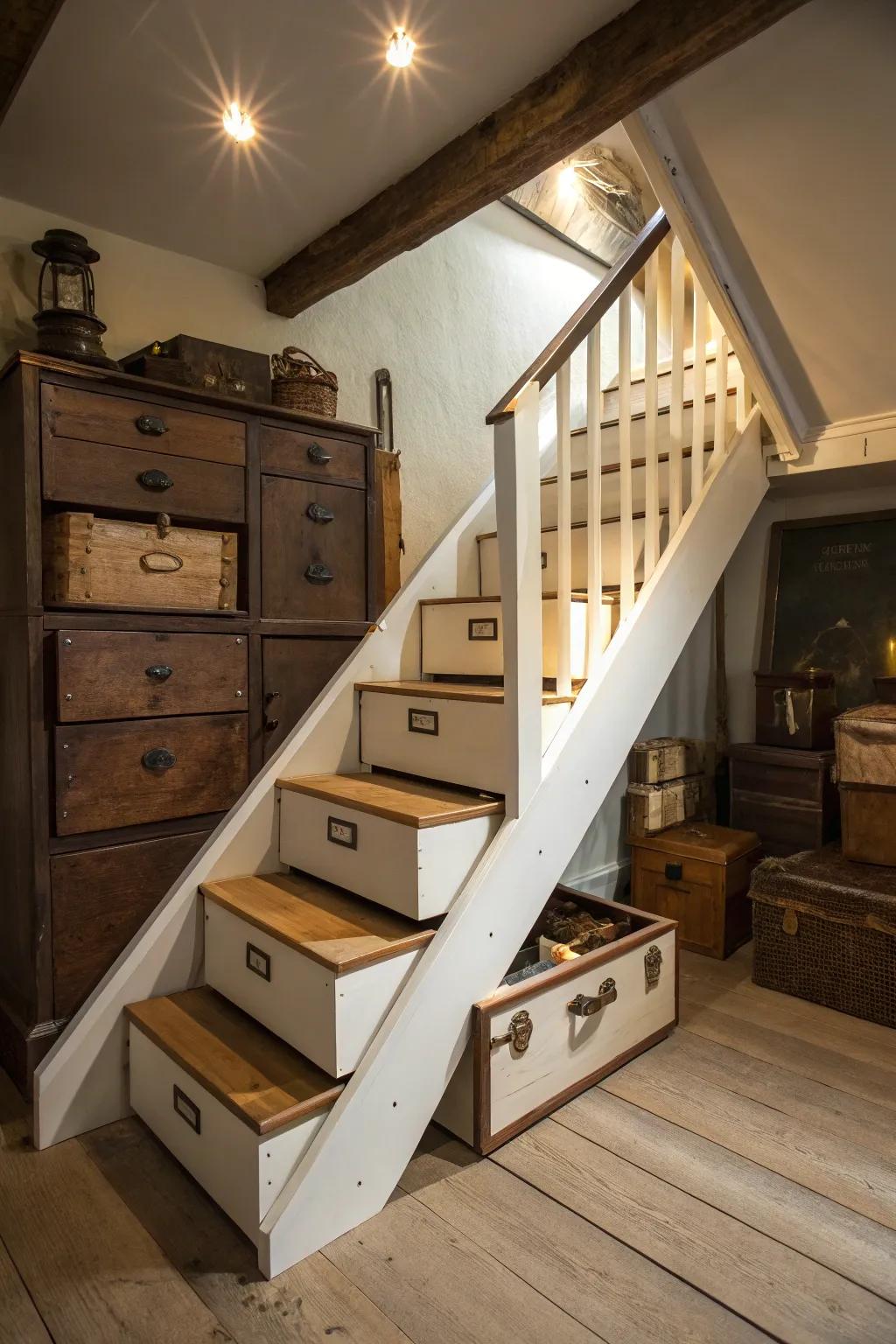 Maximize space with stairs that double as storage.
