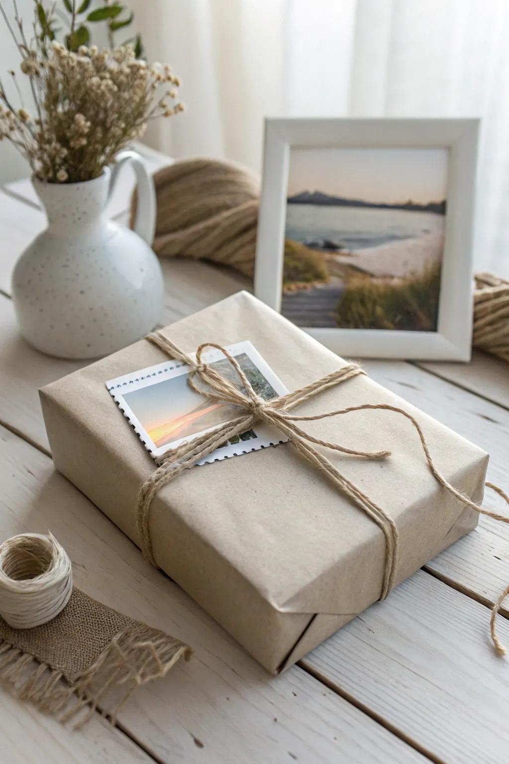 Add a touch of nostalgia with a Polaroid topper for a beautifully personal gift wrap.