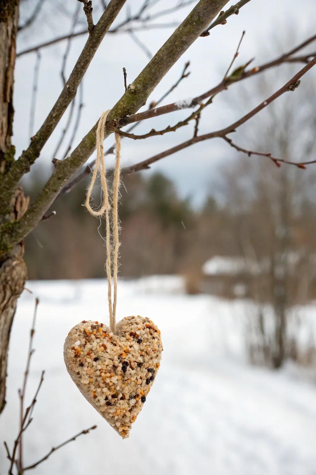 Nurture nature with elegance: handcrafted birdseed ornament for a tranquil winter garden.