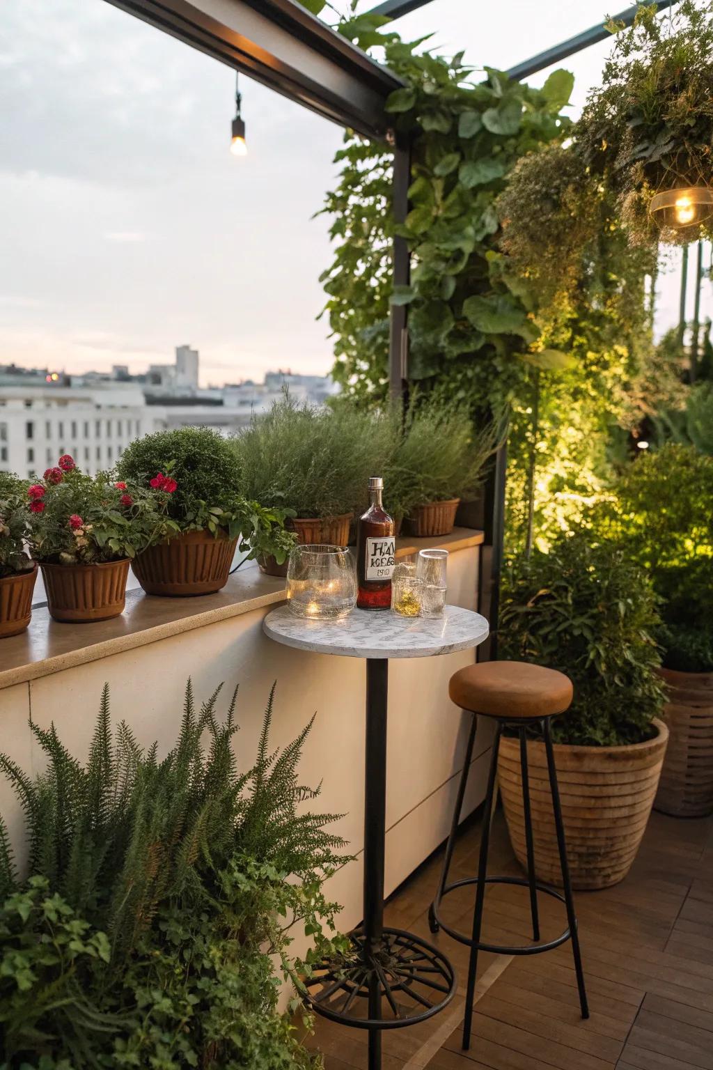 Create a garden paradise with potted plants around your bar.