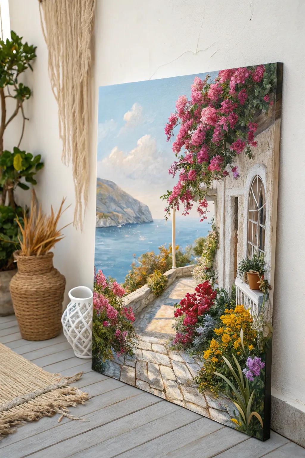 Embrace the sun-drenched elegance of Mediterranean terraces with this stunning palette knife masterpiece.