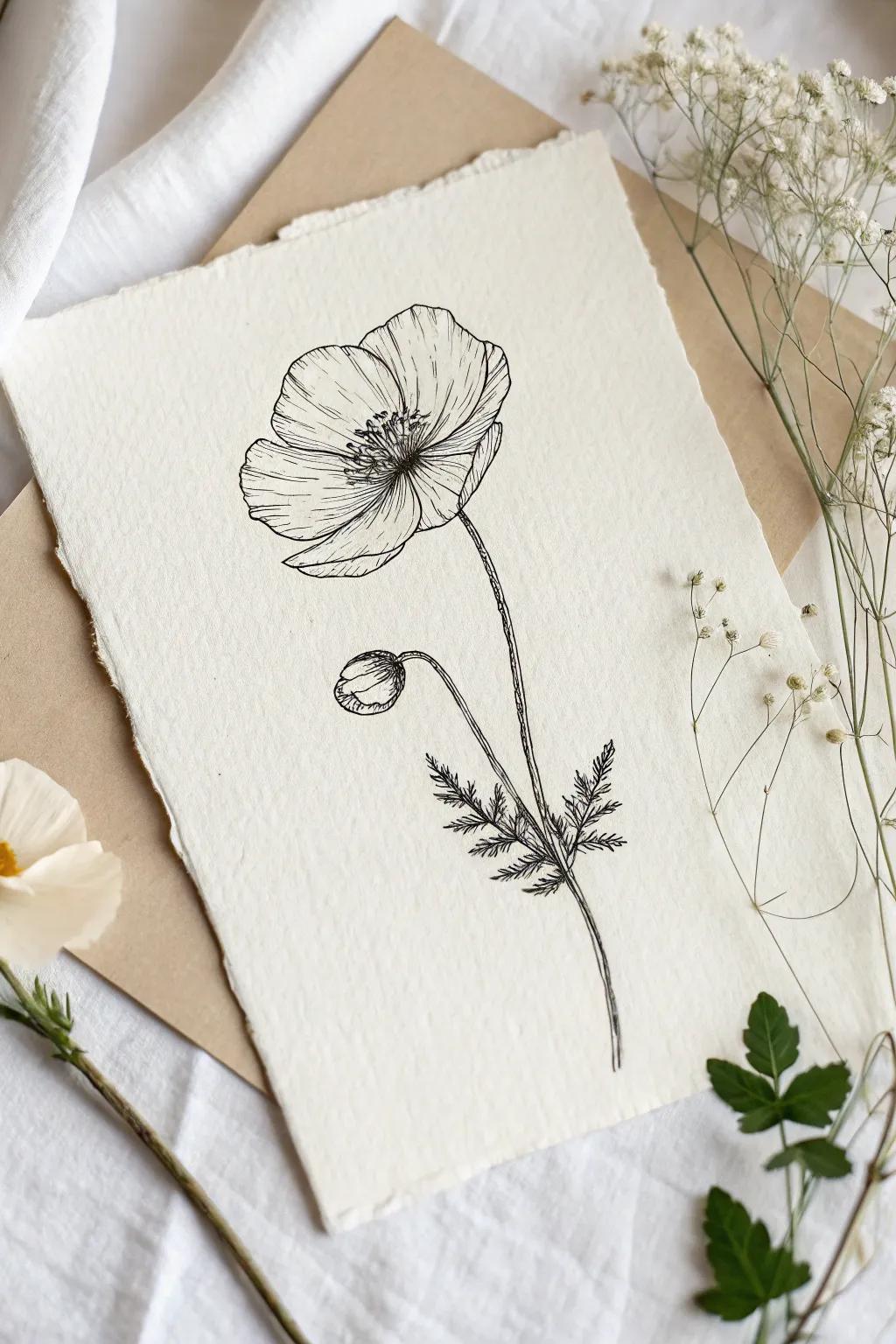 Elegance in Simplicity: Discover the beauty of minimalist floral sketches for your bullet journal.