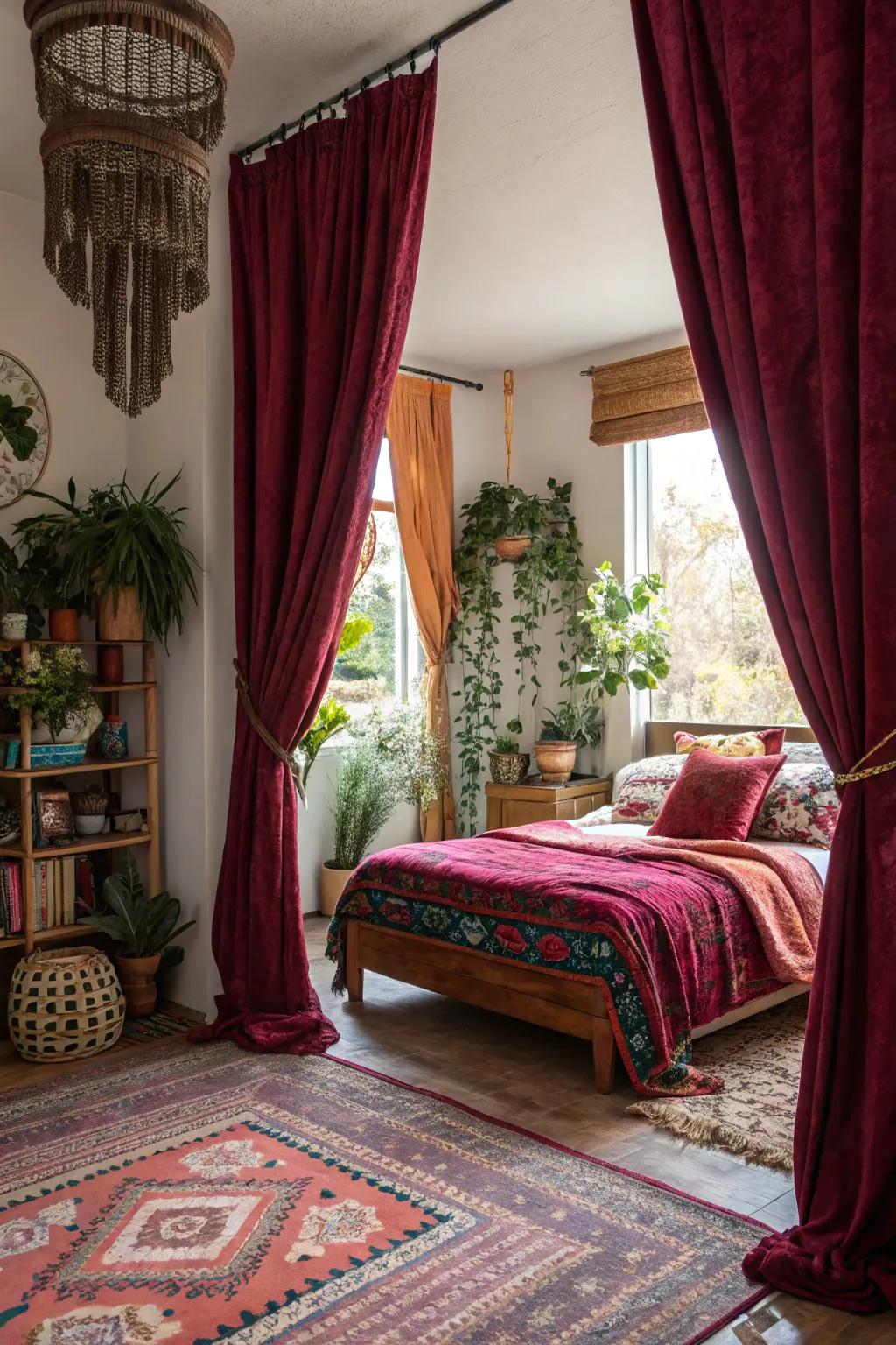 Bold drapes add drama and style to window frames.