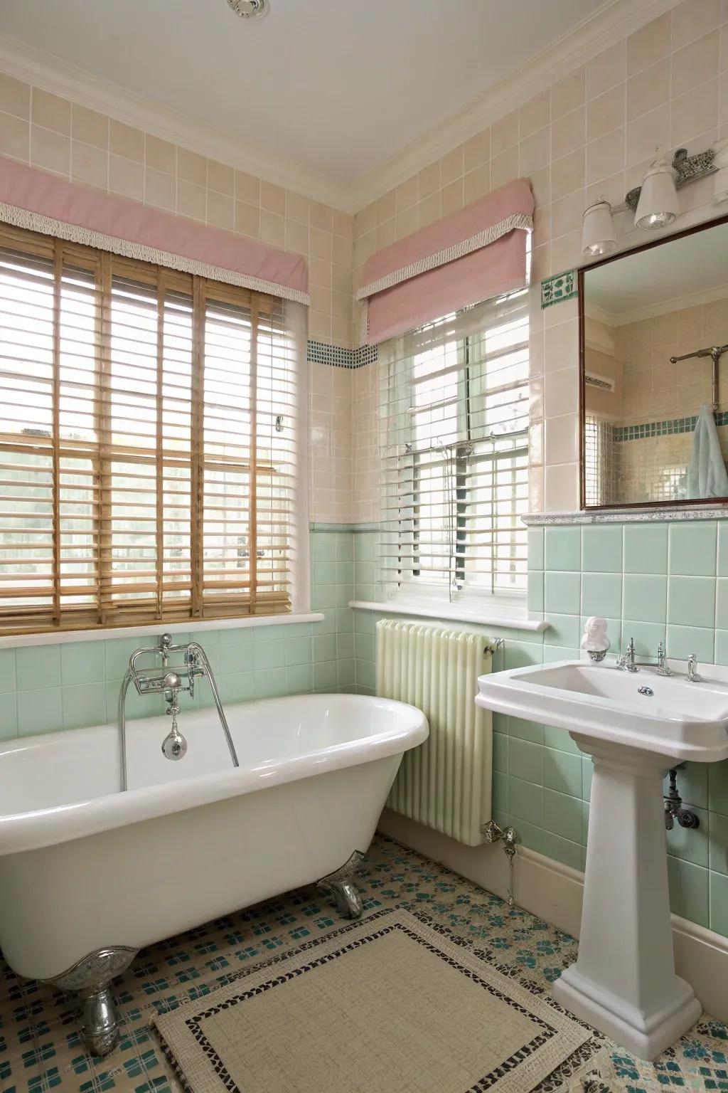 Retro-inspired blinds add character and nostalgic charm.