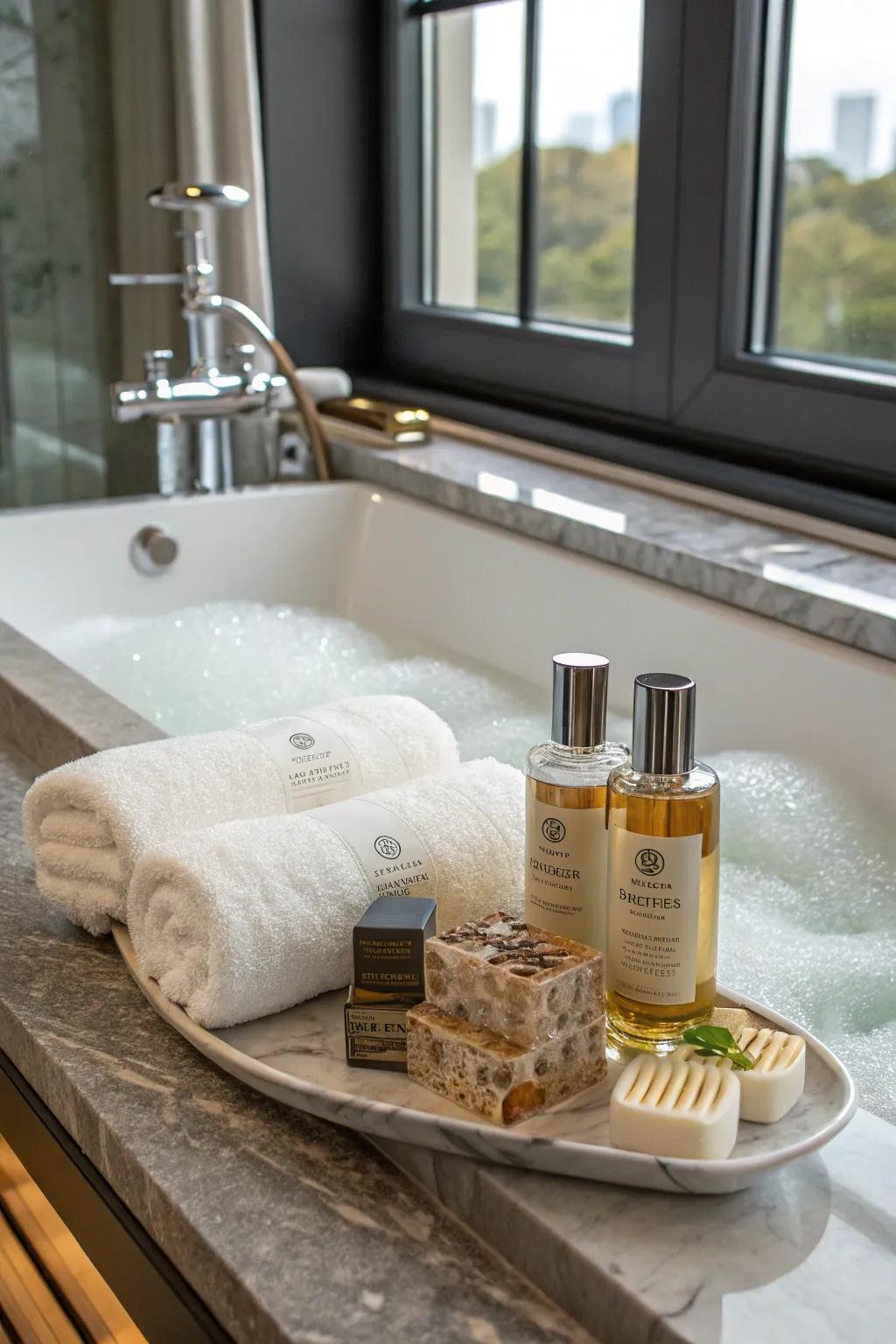 Luxurious bath sets offer a spa-like experience at home.