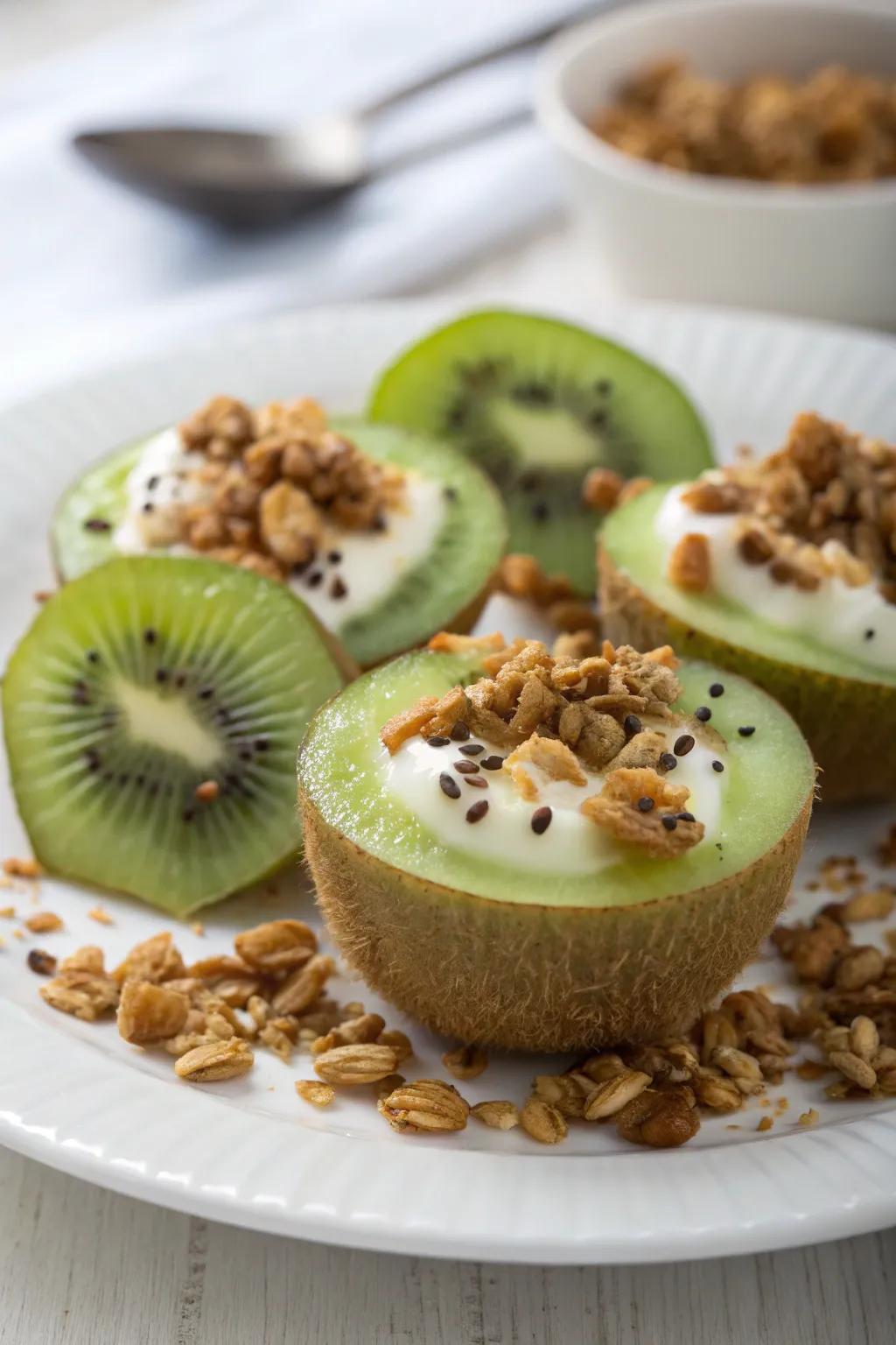 Kiwi boats offering a fun and healthy snack option.