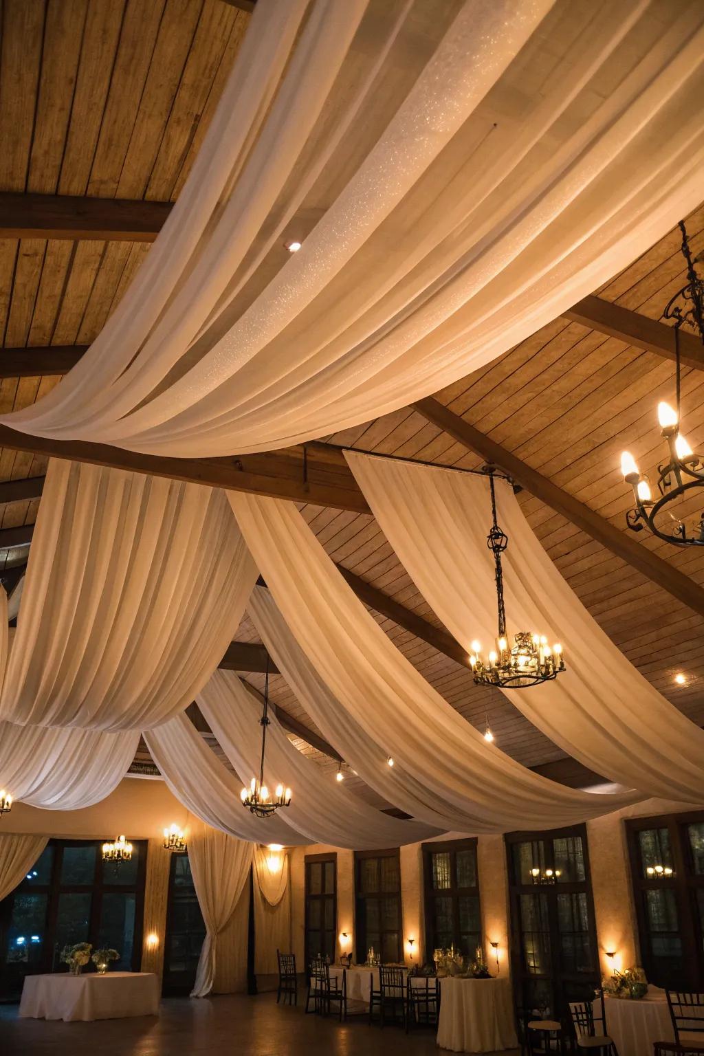 Fabric drapery adds elegance and warmth.