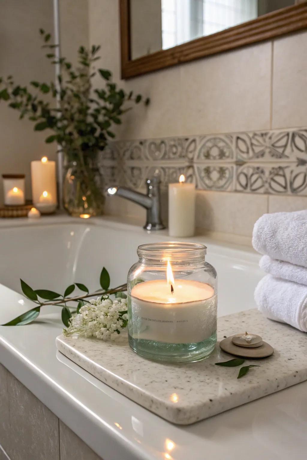 Set the mood with a floating candle jar.