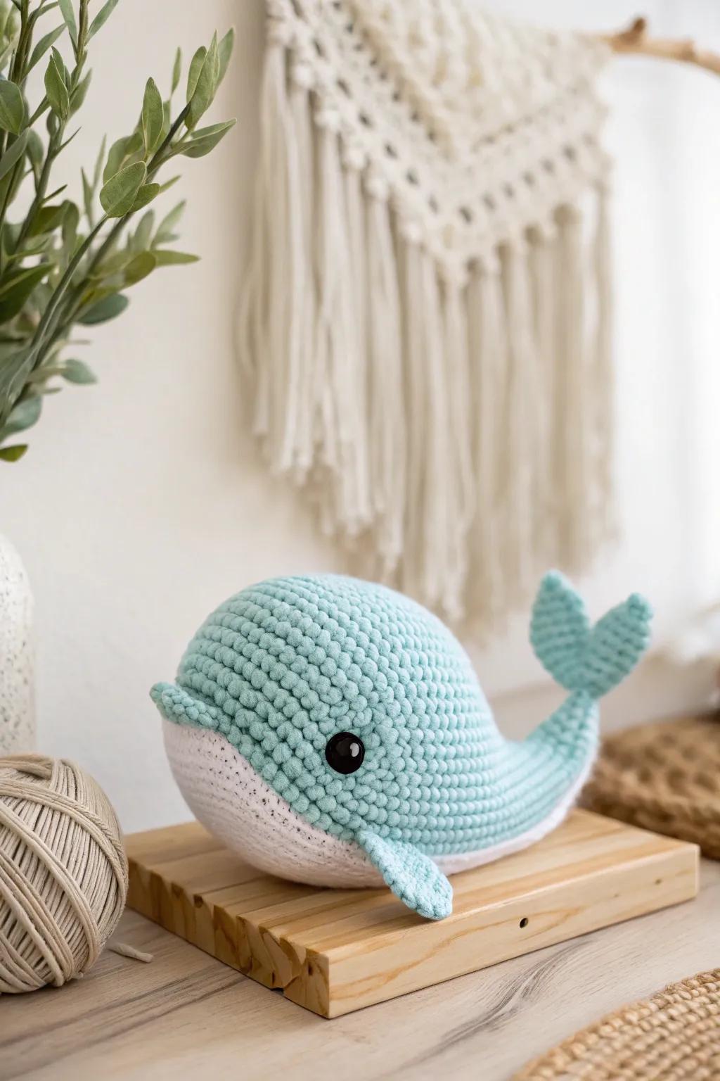 Craft your own oceanic charm with this whimsical kawaii whale crochet project.