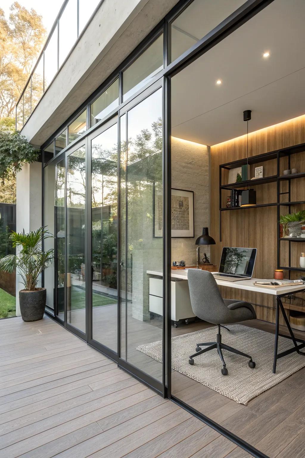 Glass partitions maintaining openness and light.