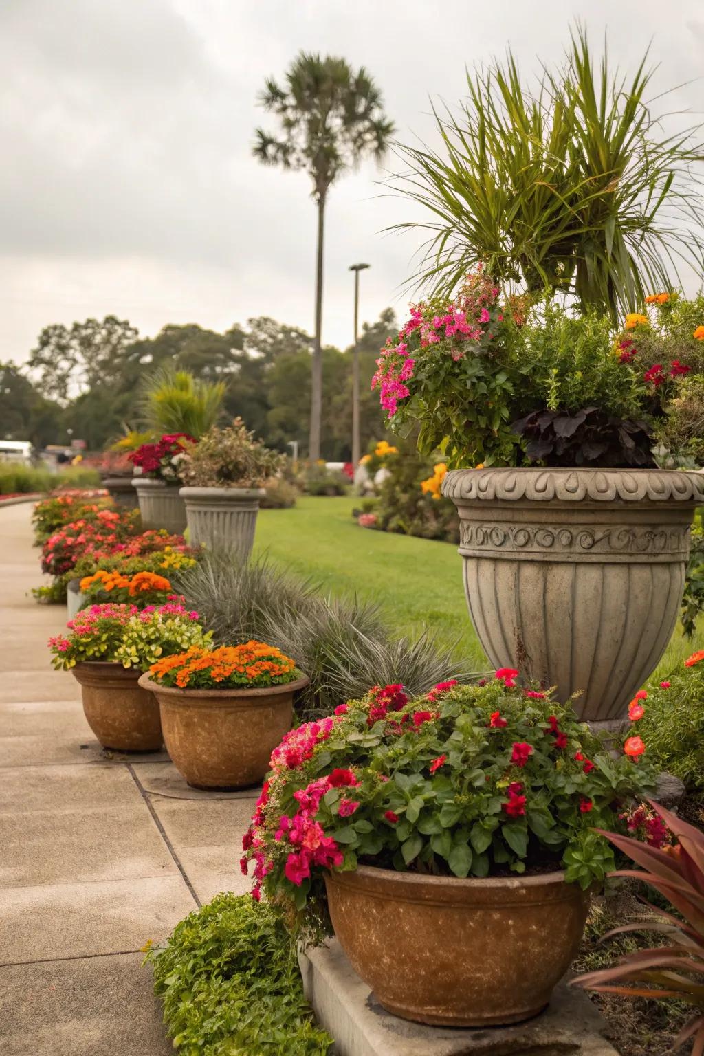 Potted plants offer seasonal flexibility and visual interest.