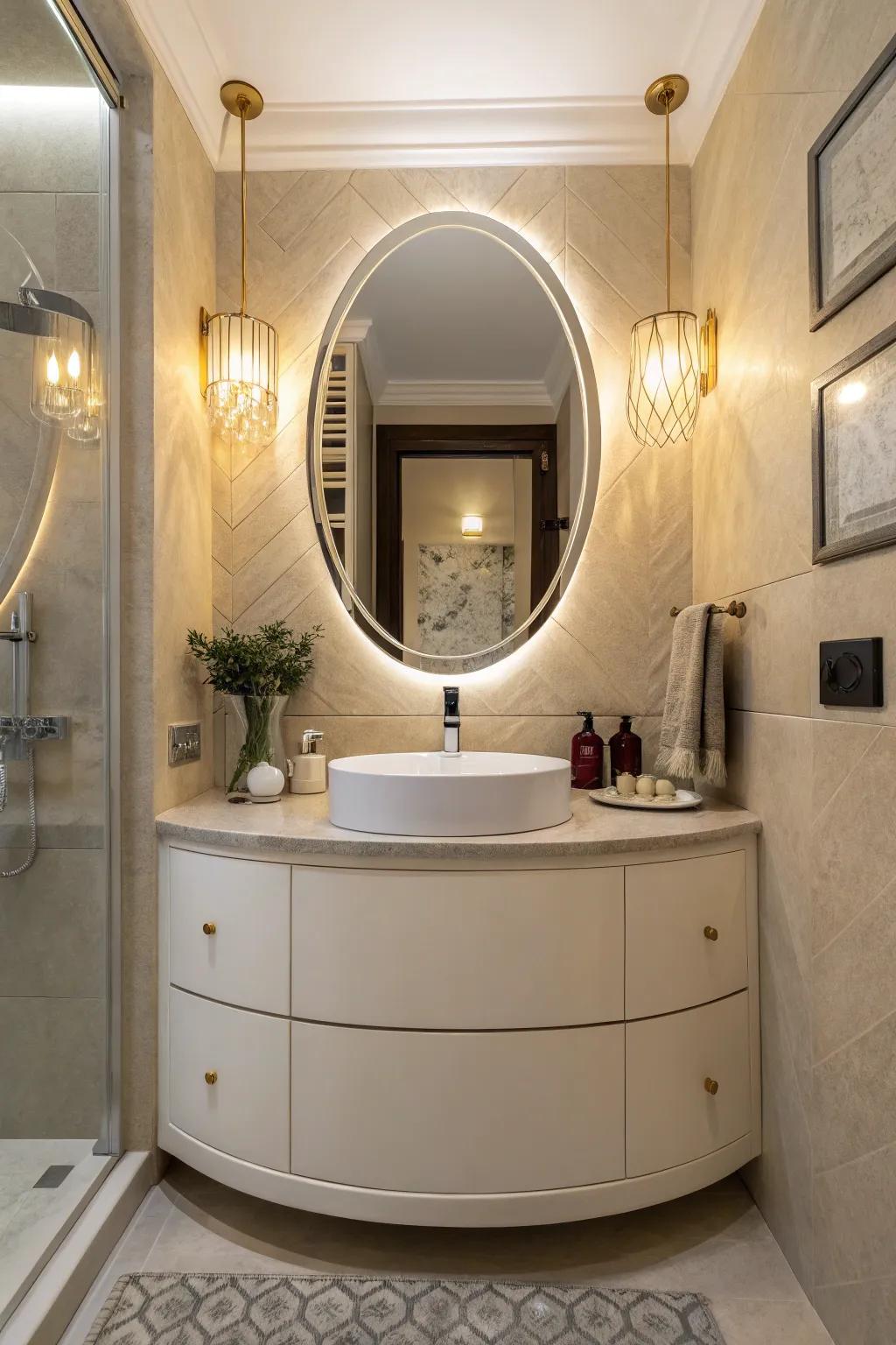 A rounded corner vanity adds sophistication and flow to any bathroom.