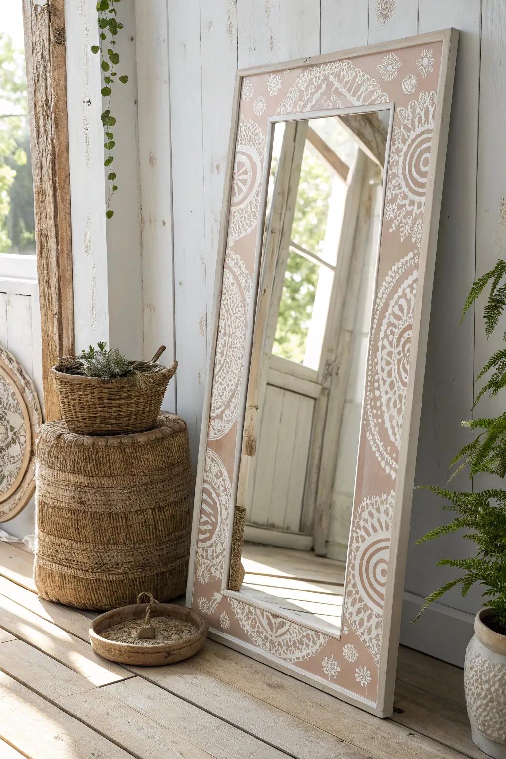 Transform your space with elegant stenciled mirrors that blend simplicity and sophistication.