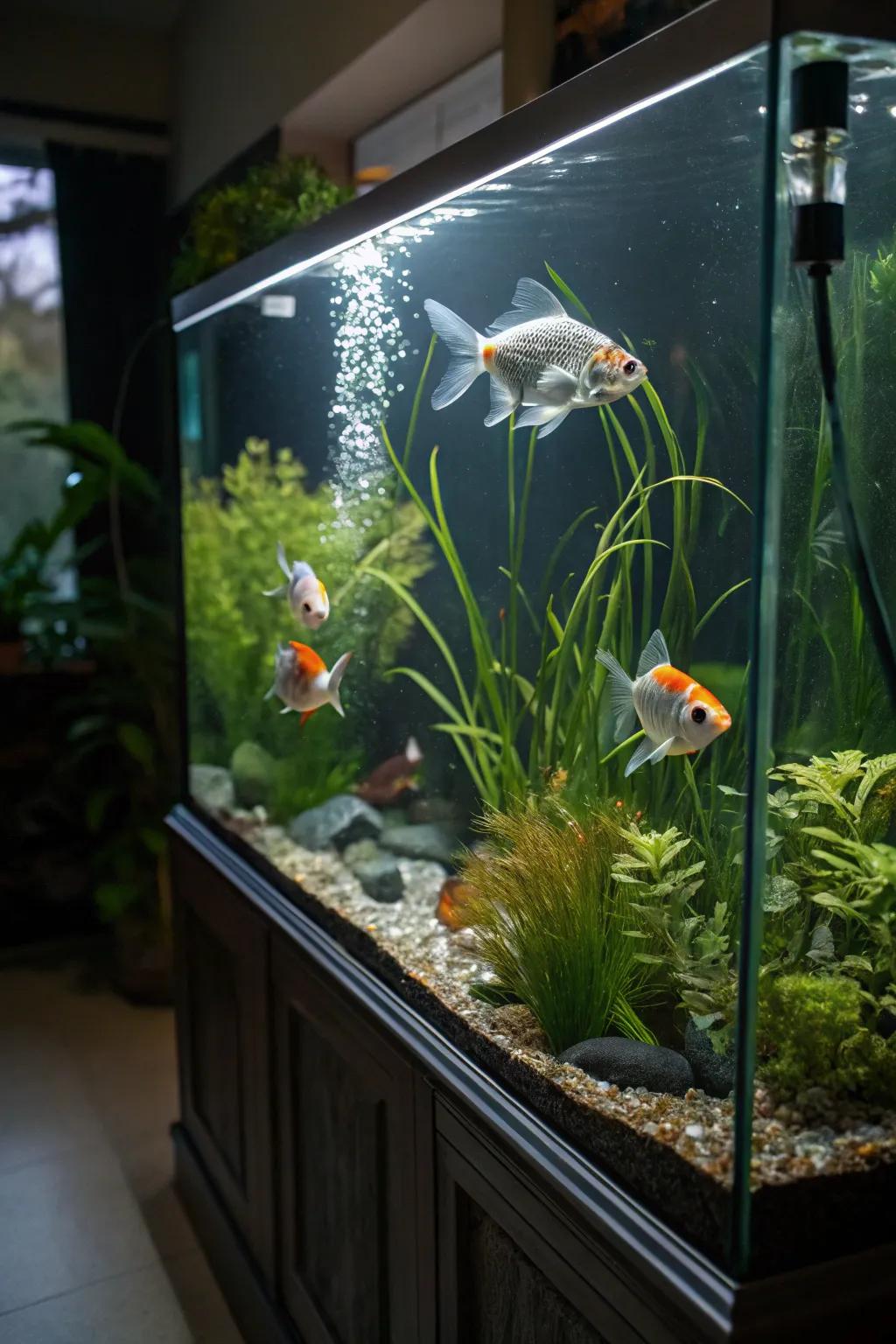 Angelfish add elegance and movement to this tranquil setup.