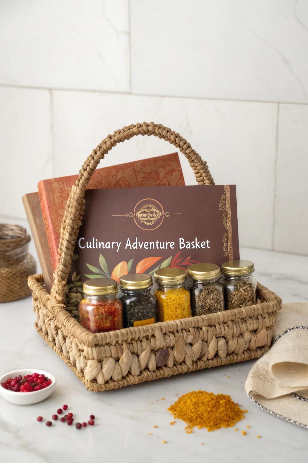 Embark on a flavor journey with our Culinary Adventure Basket - the perfect gift for foodies who love to explore new tastes together!