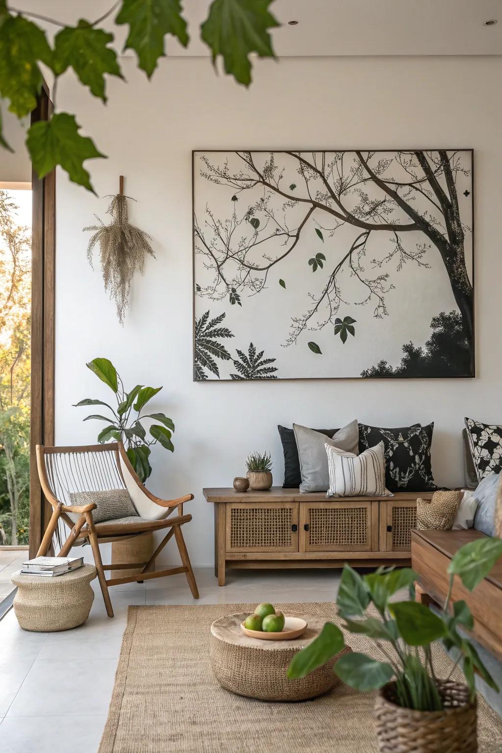 Nature's silhouettes in a peaceful black and white painting.